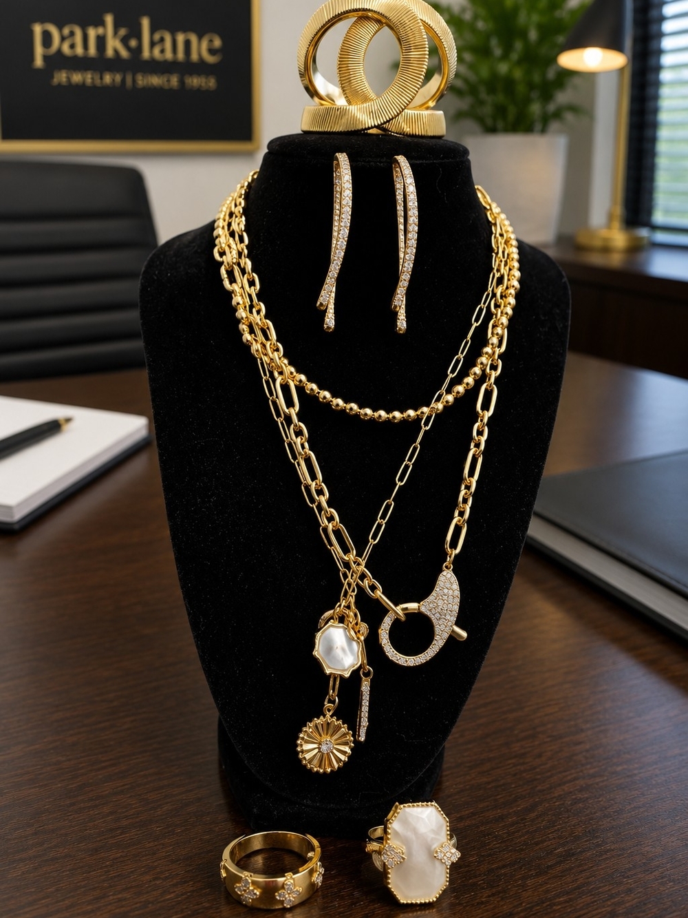 Park Lane Gold Aspen Necklace, Moonflower Ring, Flora Ring, Giselle Bracelet